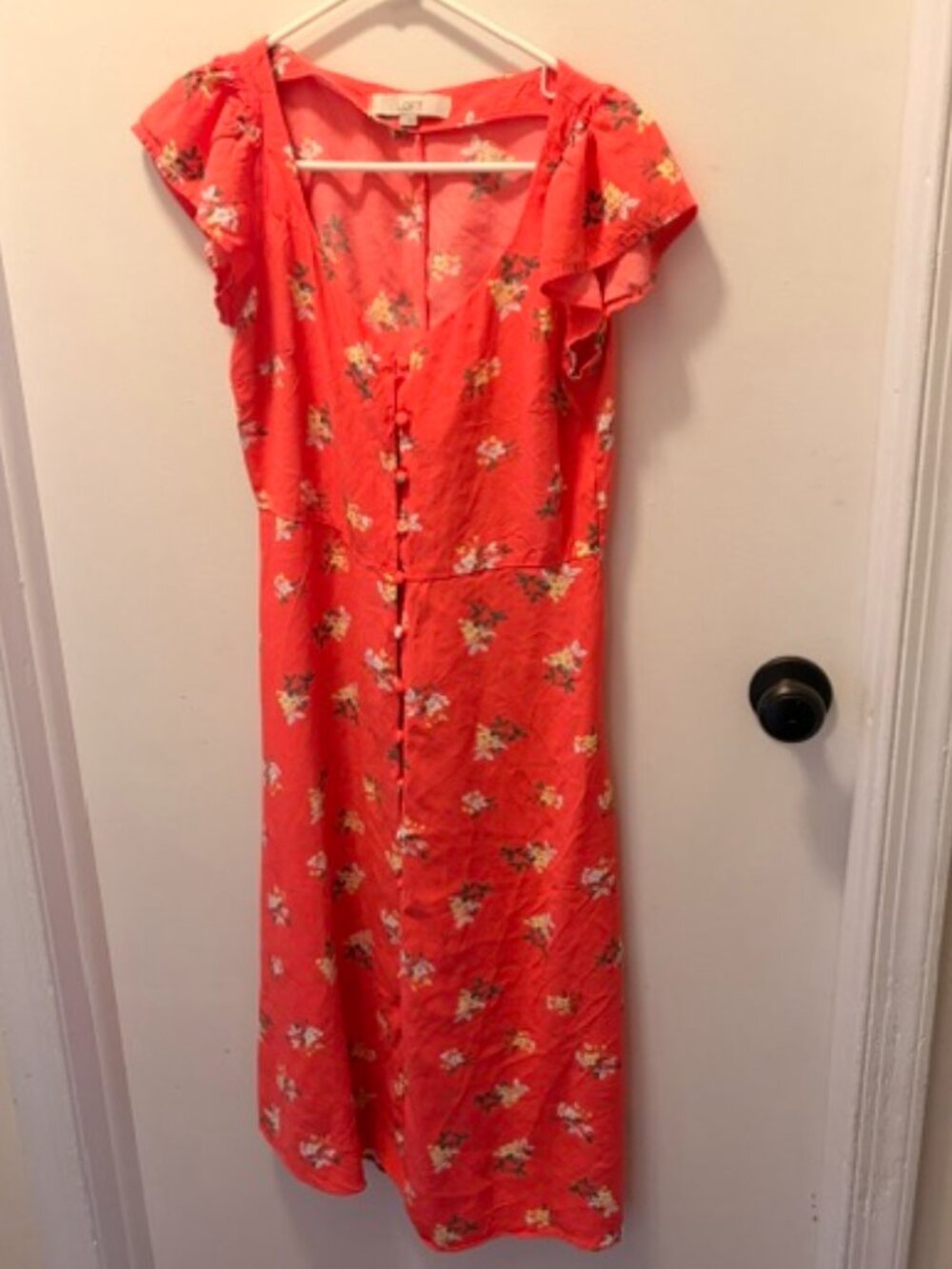 LOFT Coral Floral Midi Dress